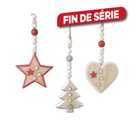 Suspension de Noël en bois avec perles DECORIS