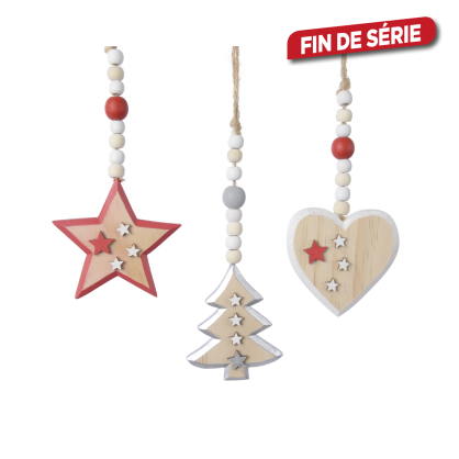 Suspension de Noël en bois avec perles DECORIS