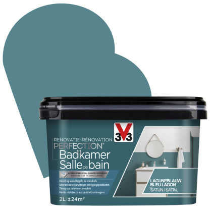 Peinture de rénovation pour salle de bain Bleu Lagon satin 2 L V33