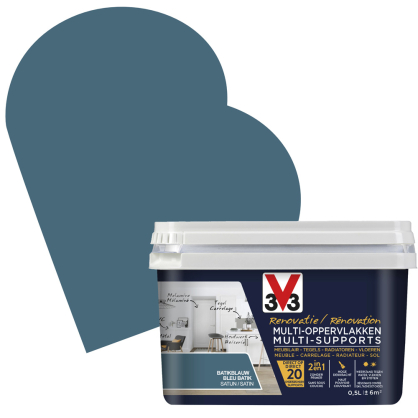 Peinture de rénovation multi-supports Bleu Batik satin 0,5 L V33