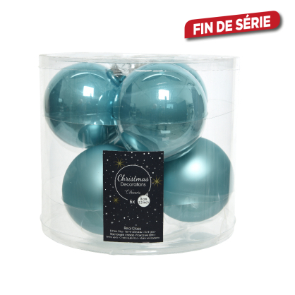 Boule de Noël en verre bleue arctique Ø 8 cm 6 pièces