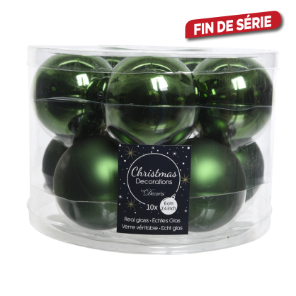 Boule de Noël en verre vert pin Ø 6 cm 10 pièces