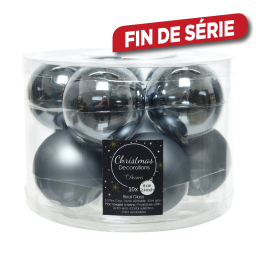 Boule de Noël en verre bleu gris Ø 6 cm 10 pièces