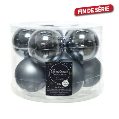 Boule de Noël en verre bleu gris Ø 6 cm 10 pièces