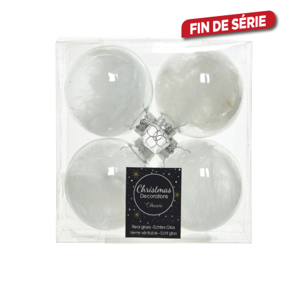 Boule de Noël en verre transparente avec plume Ø 7 cm 4 pièces