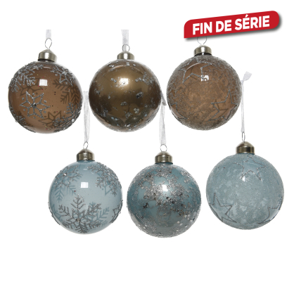 Boule de Noël en verre Hiver pailletée Ø 8 cm