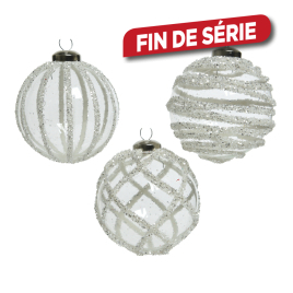 Boule de Noël en verre blanche pailletée Ø 8 cm