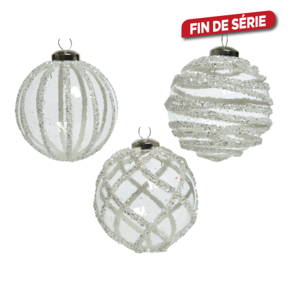 Boule de Noël en verre blanche pailletée Ø 8 cm