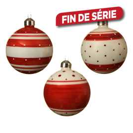 Boule de Noël en verre rouge à points Ø 8 cm