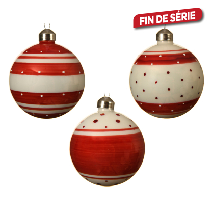 Boule de Noël en verre rouge à points Ø 8 cm