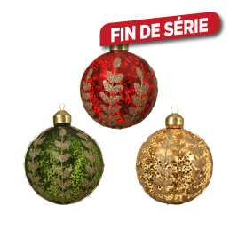 Boule de Noël en verre avec branches pailletées Ø 8 cm