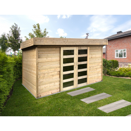 Abri de jardin en bois moderne Stockholm avec double porte coulissante 28 mm 3,61 x 2,41 m SOLID