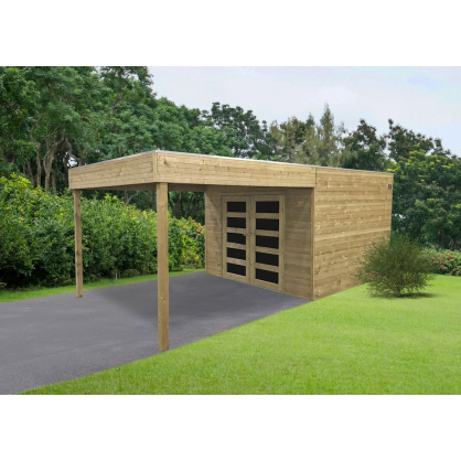 Abri de jardin en bois Matera traité 19 mm 2,98 x 2,9 + 2,87 m SOLID