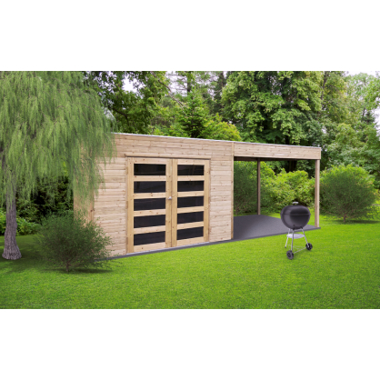 Abri de jardin en bois Salerno traité 19 mm 2,98 x 1,98 + 2,92 m SOLID