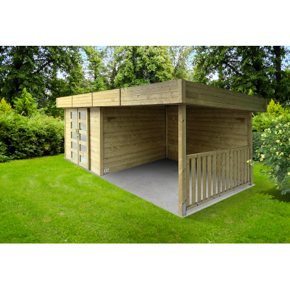 Abri de jardin en bois Arhus traité 28 mm 3,3 + 3,17 x 2,45 m SOLID