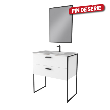 Ensemble de salle de bain Edge avec vasque et miroir blanc 80 cm AURLANE