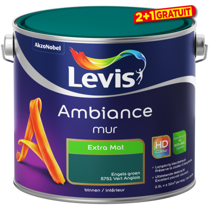 Peinture murale Ambiance Extra Mat Vert Anglais 2,5 L LEVIS