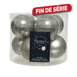 Boule de Noël grise brumeuse Ø 7 cm 8 pièces DECORIS