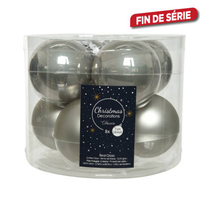 Boule de Noël grise brumeuse Ø 7 cm 8 pièces DECORIS