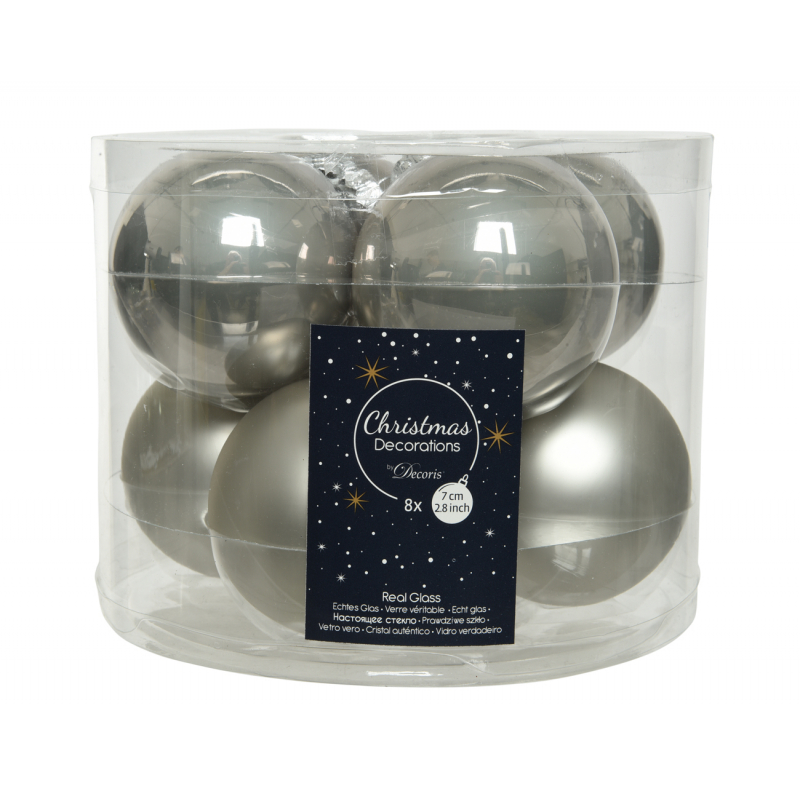 Boule de Noël grise brumeuse Ø 7 cm 8 pièces DECORIS