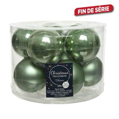 Boule de Noël verte sauge Ø 6 cm 10 pièces DECORIS