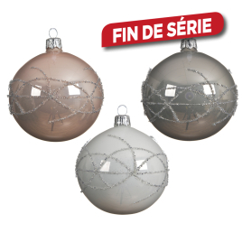 Boule de Noël à lignes argentées Ø 8 cm DECORIS