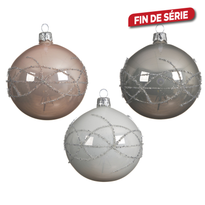 Boule de Noël à lignes argentées Ø 8 cm DECORIS