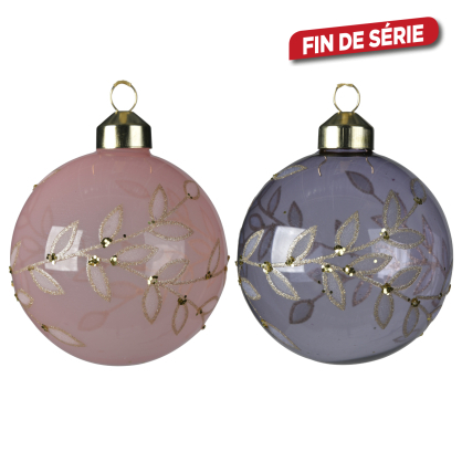 Boule de Noël avec branches pailletées Ø 8 cm DECORIS