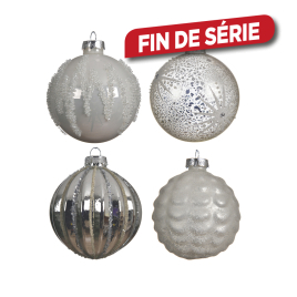 Boule de Noël pailletée blanche et argentée Ø 8 cm DECORIS