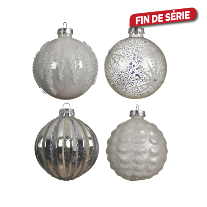 Boule de Noël pailletée blanche et argentée Ø 8 cm DECORIS