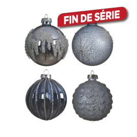 Boule de Noël pailletée bleue et argentée Ø 8 cm DECORIS