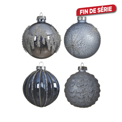 Boule de Noël pailletée bleue et argentée Ø 8 cm DECORIS