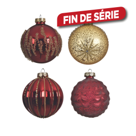 Boule de Noël pailletée rouge et dorée Ø 8 cm DECORIS