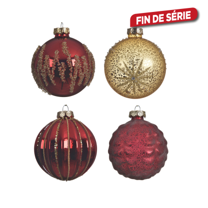 Boule de Noël pailletée rouge et dorée Ø 8 cm DECORIS