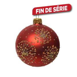 Boule de Noël rouge avec étoiles dorées Ø 8 cm DECORIS