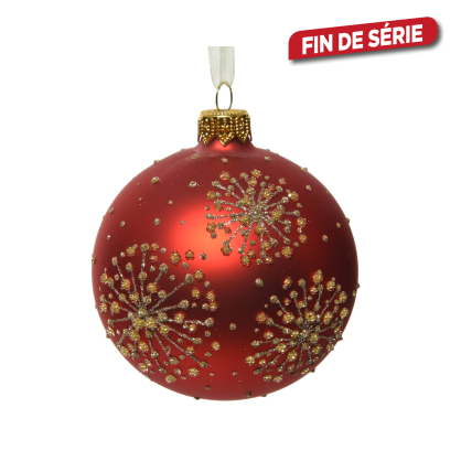 Boule de Noël rouge avec étoiles dorées Ø 8 cm DECORIS