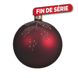 Boule de Noël bordeaux avec branche dorée Ø 8 cm DECORIS