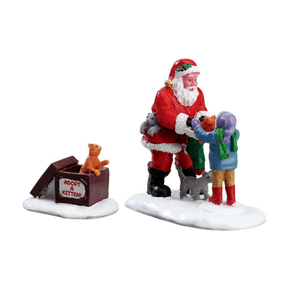 Set de figurines Père Noël et chatons 2 pièces LEMAX