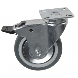 Roulette pivotante en thermoplastique avec frein et pare-fils Ø 100 mm