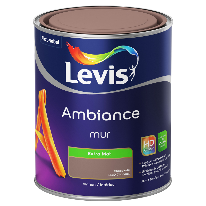 Peinture mur Ambiance Chocolat extra mat 1 L LEVIS