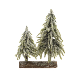 Sapins fixés sur bois 28 x 16 x 28 cm DECORIS