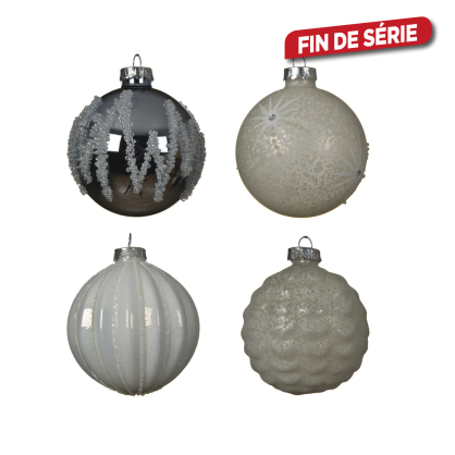 Boule de Noël en verre avec motif en relief 8 cm DECORIS