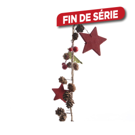 Guirlande de Noël pommes de pin et étoiles rouges 1,2 m DECORIS