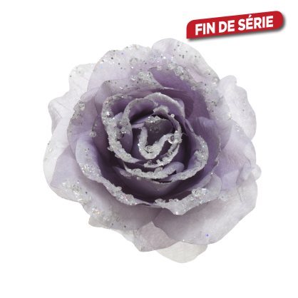 Décoration à clip en forme de rose 14 cm Lila givré DECORIS