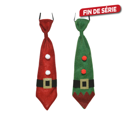 Cravate de Noël 39 cm rouge et vert DECORIS