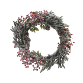 Couronne en sapin enneigée avec baies et pommes de pin Ø 40 cm DECORIS