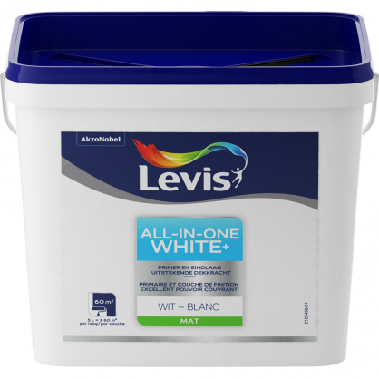 Peinture All-In-One White + pour murs et plafonds blanche mate 5 L LEVIS