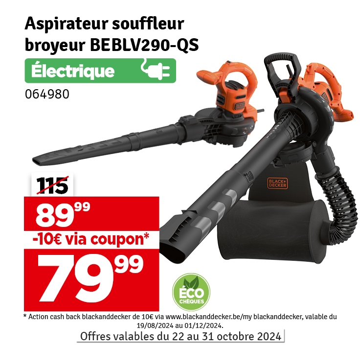 Aspirateur souffleur broyeur électrique BEBLV290-QS 2900 W BLACK+DECKER