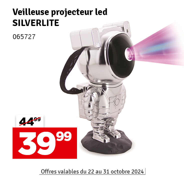 Veilleuse avec projecteur LED sur batterie Silverlite XANLITE