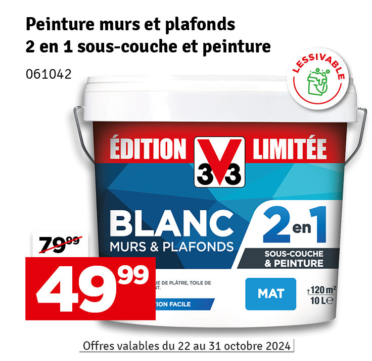 Peinture pour murs et plafonds Edition Limitée 2-en-1 blanc mat 10 L V33